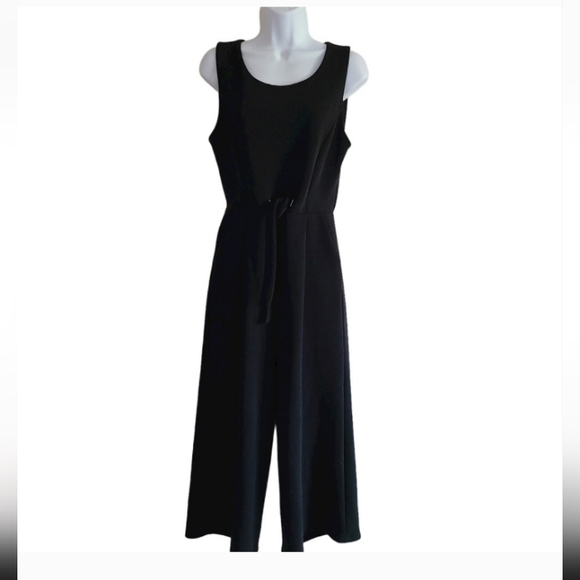 Rachel Zoe | Black Jumpsuit Crop Wide Leg Pants Stretch Grommet Tie Waist Size 6 - Picture 1 of 15